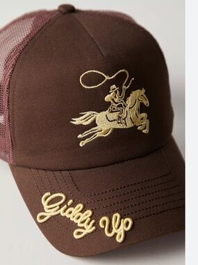 NWT Free People Giddy Up Trucker Hat with Rodeo Embroidery